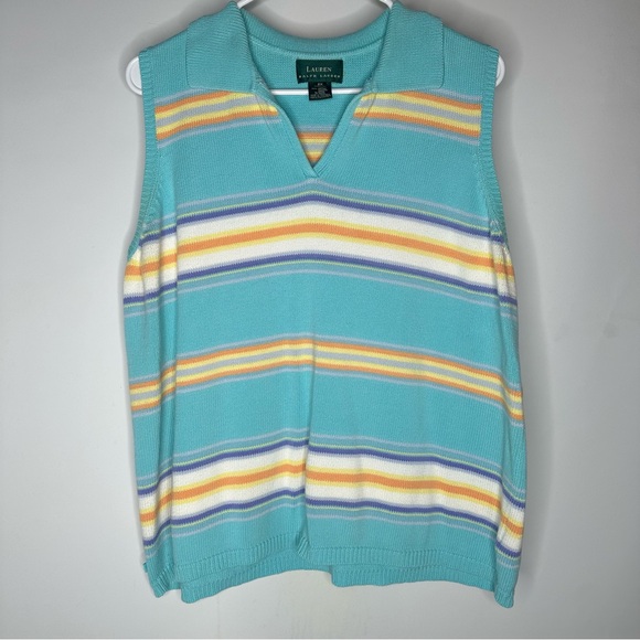 Lauren Ralph Lauren Jackets & Blazers - Vintage Ralph Lauren Turquoise Striped Cotton Sweater Vest Size 2XL Preppy Golf